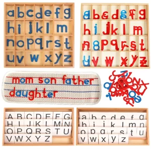 Children Montessori Activity Alphabet Box Language Toy Printed ABC Card Red Blue Letters Open Ended Educational Toy Teacher Aids