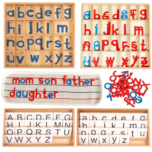 Children Montessori Activity Alphabet Box Language Toy Printed ABC Card Red Blue Letters Open Ended Educational Toy Teacher Aids