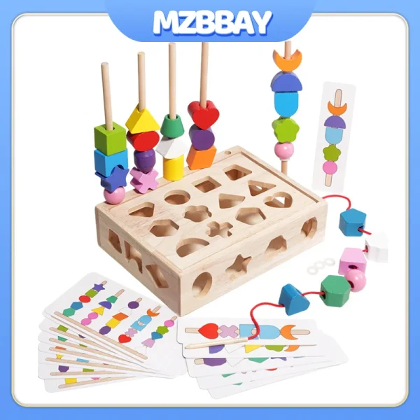 Baby Wooden Toys Kids Early Educational Toys Child Hand-Eye Coordination Puzzle Toys Category Stacked Colorful Beaded Play Gift - Image 2