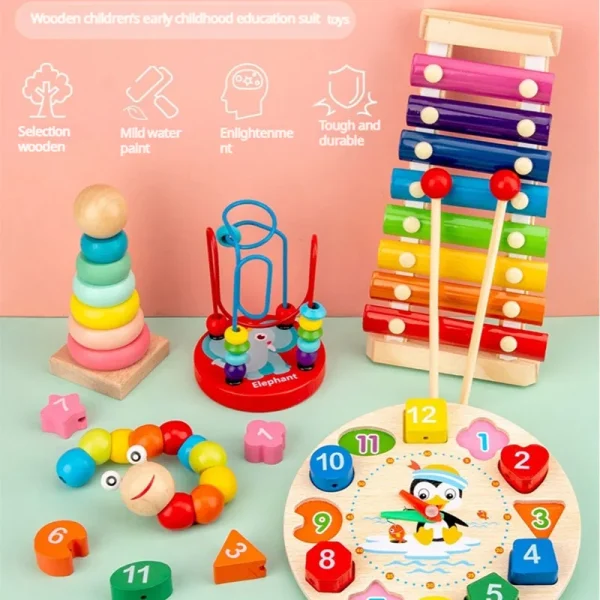 9 in 1 Wooden Montessori Toys Boy Girl Gift Baby Development Games Wood Puzzle for Kids Educational Learning Toy - Image 2