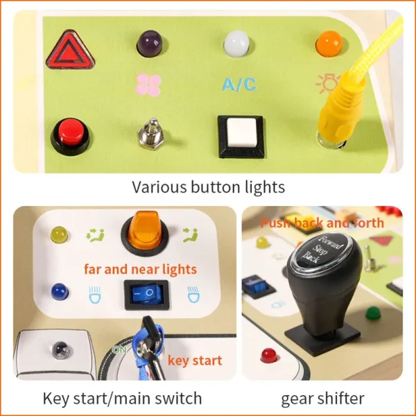 Montessori Busy Board Children Toys Led Light Switch Simulate Car Steering Wheel Travel Activities Sensory Game Educational Toys - Image 5