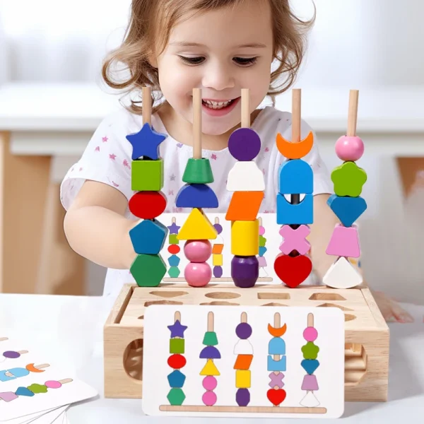 Baby Wooden Toys Kids Early Educational Toys Child Hand-Eye Coordination Puzzle Toys Category Stacked Colorful Beaded Play Gift - Image 5