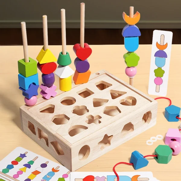 Baby Wooden Toys Kids Early Educational Toys Child Hand-Eye Coordination Puzzle Toys Category Stacked Colorful Beaded Play Gift - Image 4
